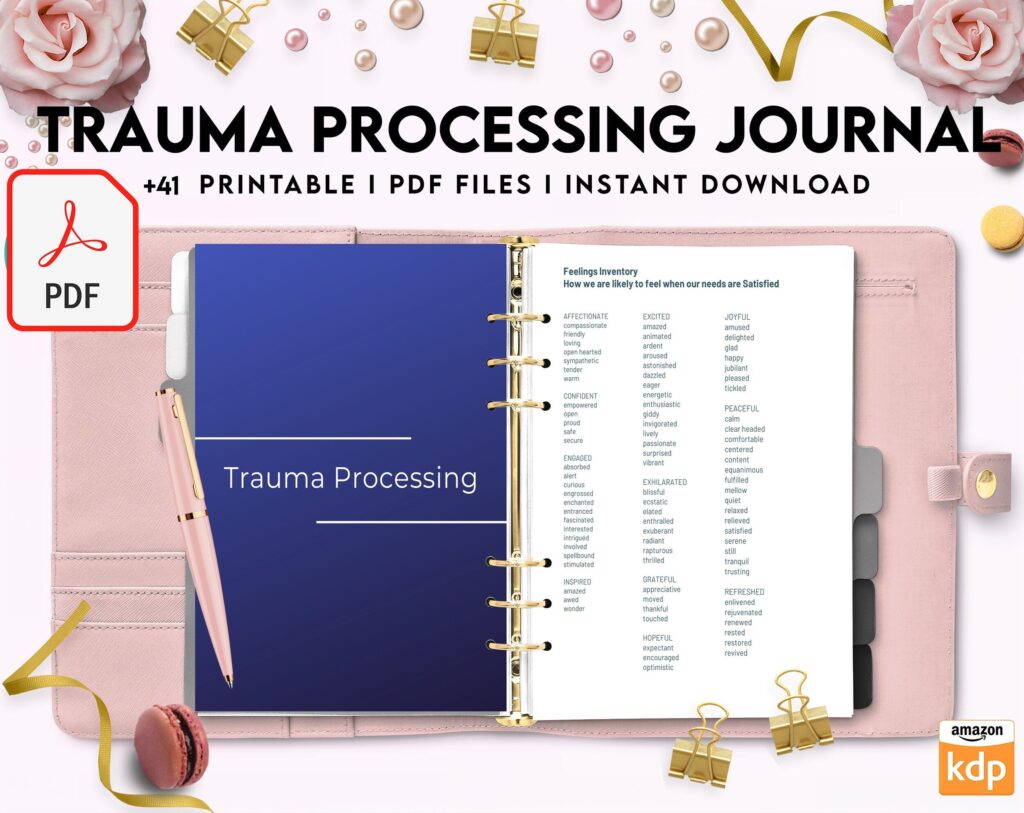 Trauma Processing Journal Pages, daily self care, mental health, emotion list, breakdown worksheets Therapy Journal, Counseling, PDF Printable, Kdp interior