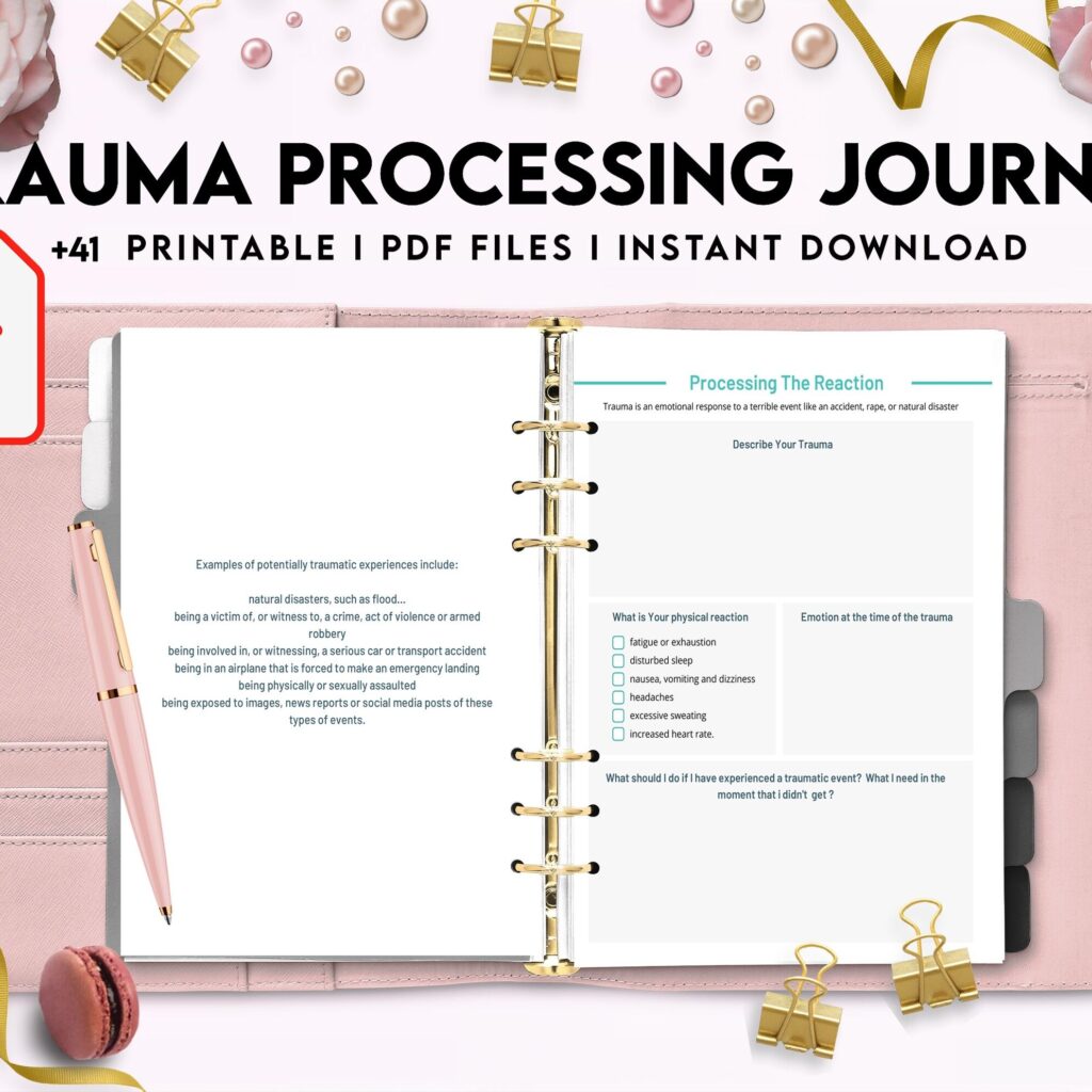 Trauma Processing Journal Pages, daily self care, mental health, emotion list, breakdown worksheets Therapy Journal, Counseling, PDF Printable, Kdp interior