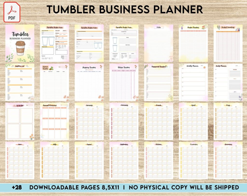 Tumbler Business Planner | Digital Tumbler Order Form | Tumbler Order Form, PDF Printable, Kdp interior, Binder journal