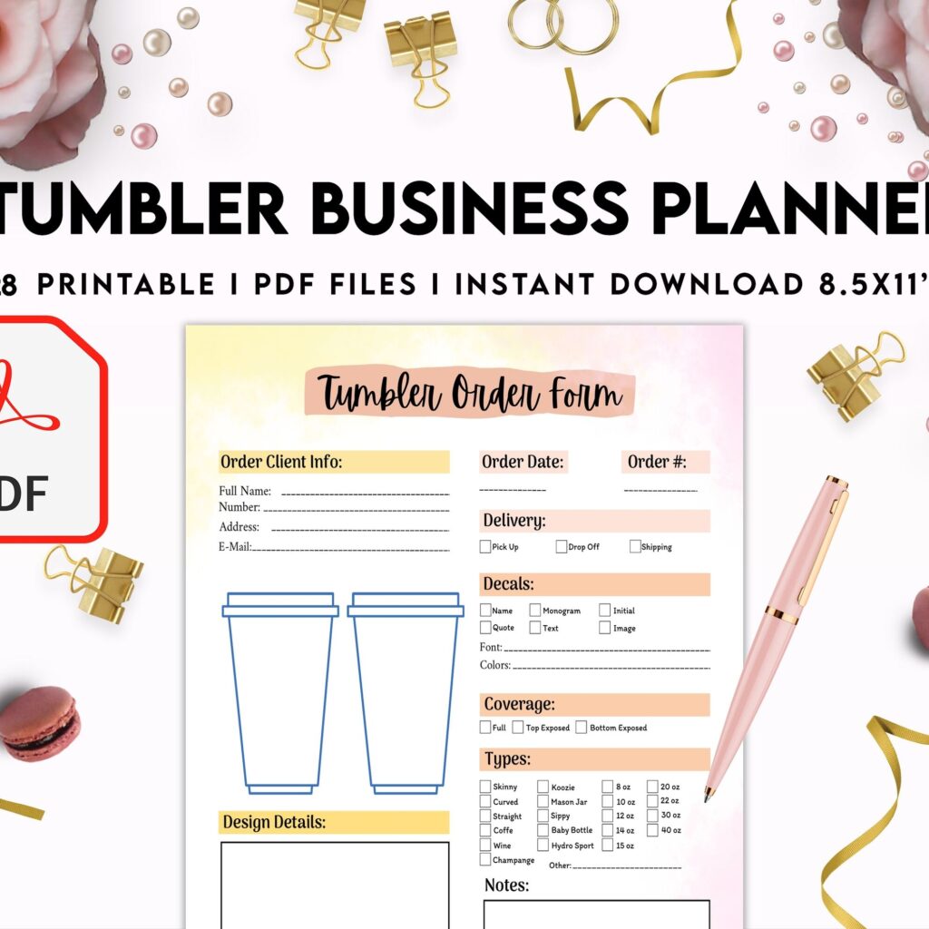 Tumbler Business Planner | Digital Tumbler Order Form | Tumbler Order Form, PDF Printable, Kdp interior, Binder journal