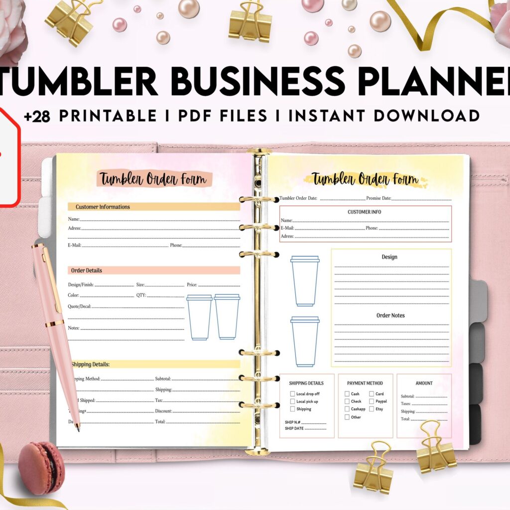 Tumbler Business Planner | Digital Tumbler Order Form | Tumbler Order Form, PDF Printable, Kdp interior, Binder journal