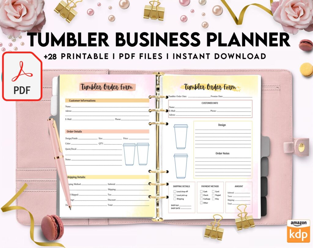 Tumbler Business Planner | Digital Tumbler Order Form | Tumbler Order Form, PDF Printable, Kdp interior, Binder journal