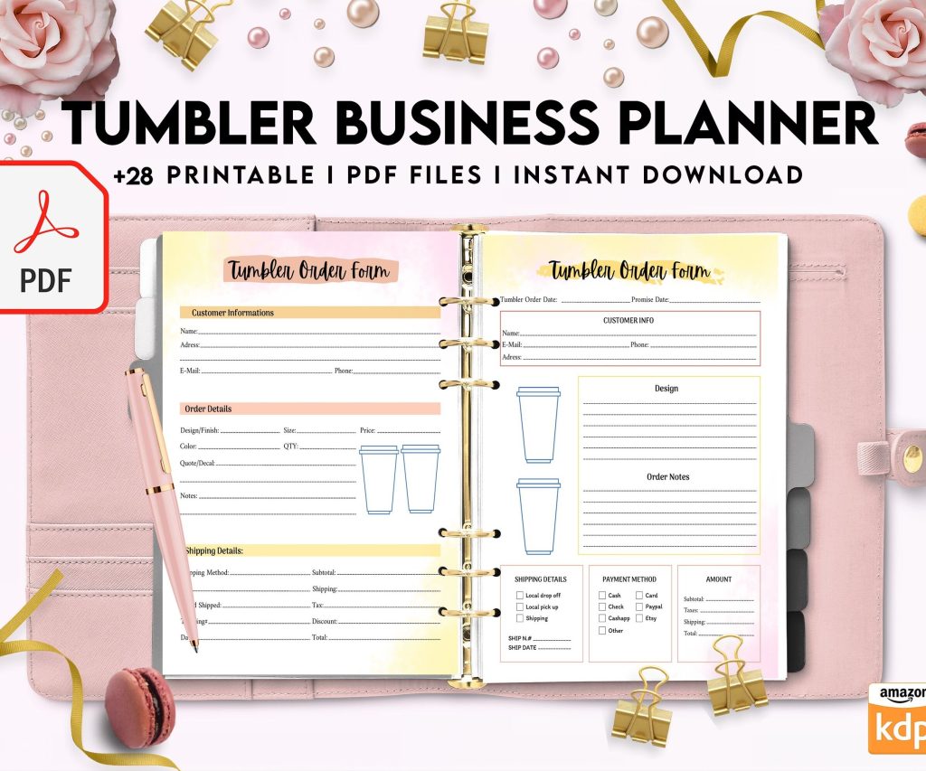 Tumbler Business Planner | Digital Tumbler Order Form | Tumbler Order Form, PDF Printable, Kdp interior, Binder journal