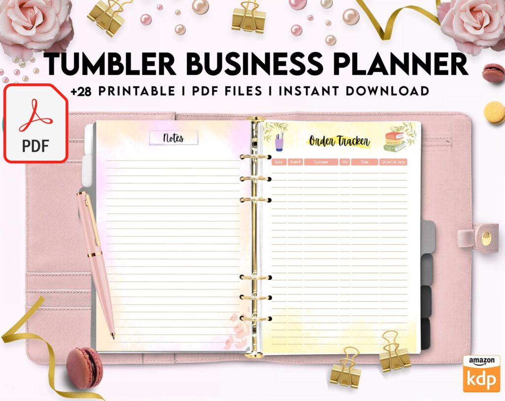 Tumbler Business Planner | Digital Tumbler Order Form | Tumbler Order Form, PDF Printable, Kdp interior, Binder journal