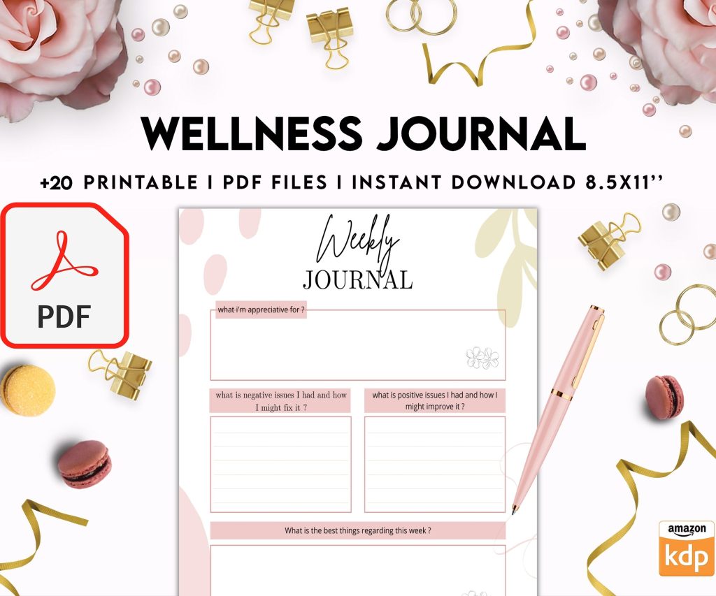 Wellness Journal Planner, Self care journal , Wellness 8×11 inch pages size Bundle Pages, PDF Printable, Kdp interior