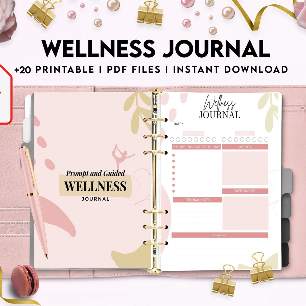 Wellness Journal Planner, Self care journal , Wellness 8×11 inch pages size Bundle Pages, PDF Printable, Kdp interior