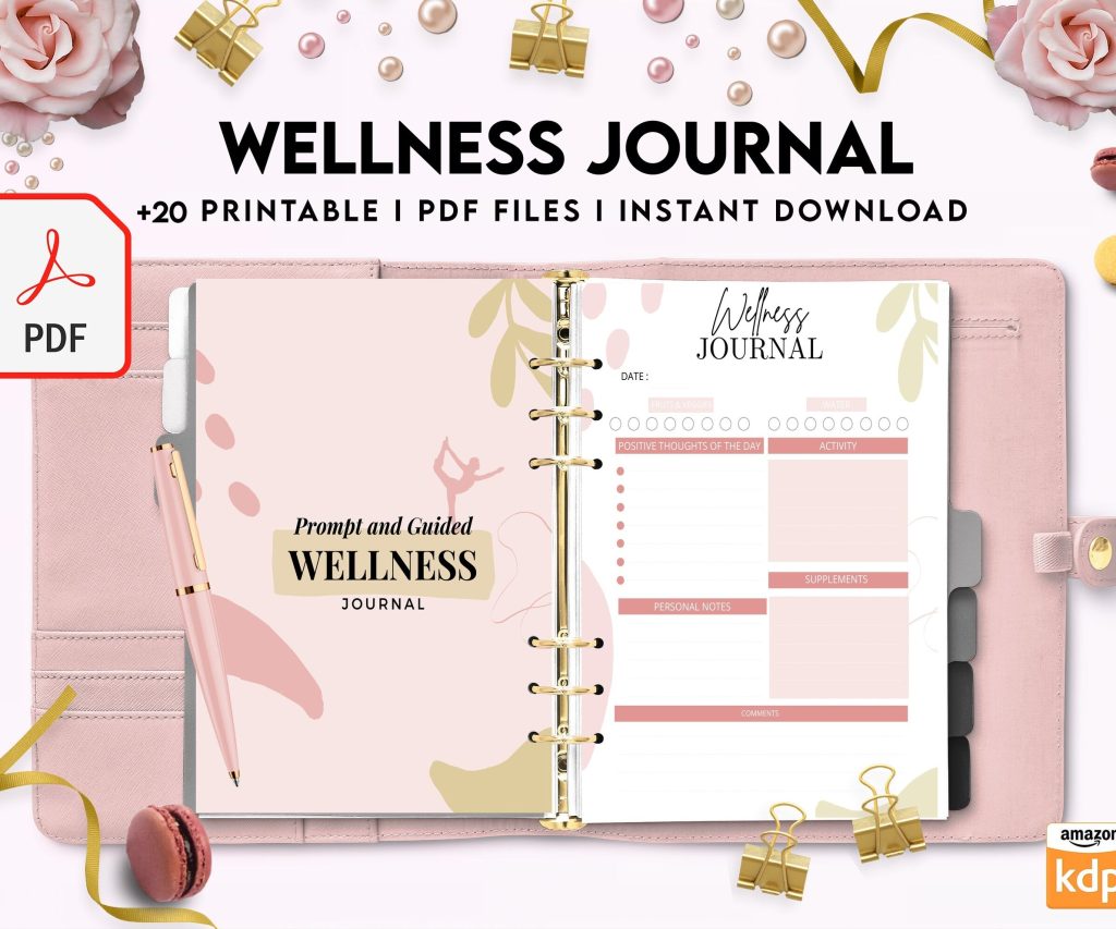Wellness Journal Planner, Self care journal , Wellness 8×11 inch pages size Bundle Pages, PDF Printable, Kdp interior