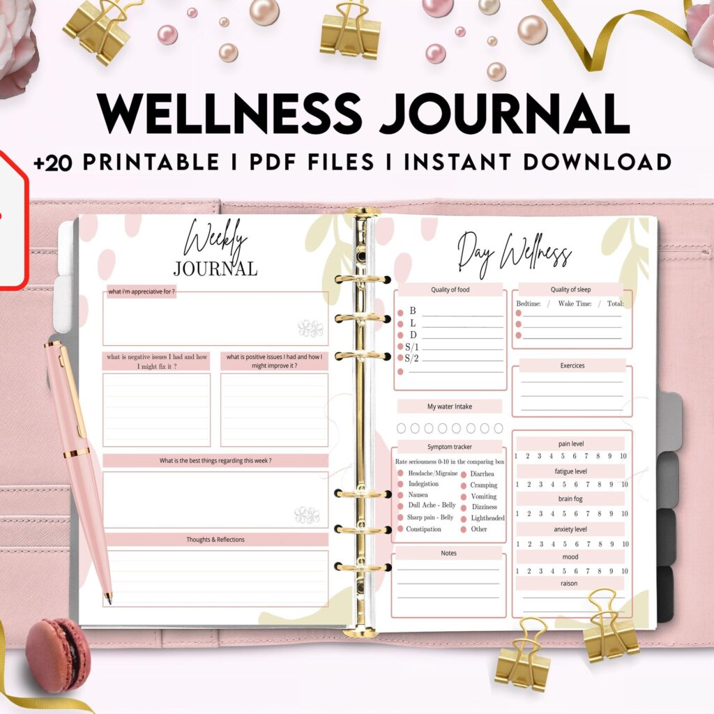 Wellness Journal Planner, Self care journal , Wellness 8×11 inch pages size Bundle Pages, PDF Printable, Kdp interior