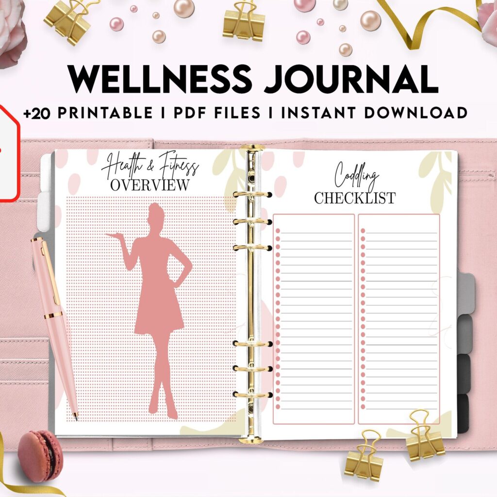 Wellness Journal Planner, Self care journal , Wellness 8×11 inch pages size Bundle Pages, PDF Printable, Kdp interior