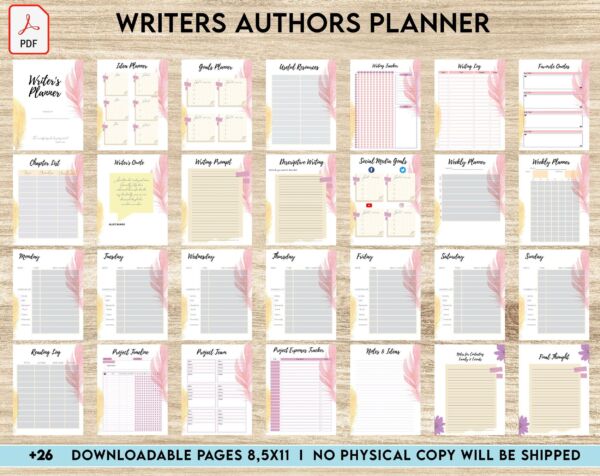 Author Planner, Writers Planner, Book Writing Planner, Novel Planner, PDF Printable, Kdp interior