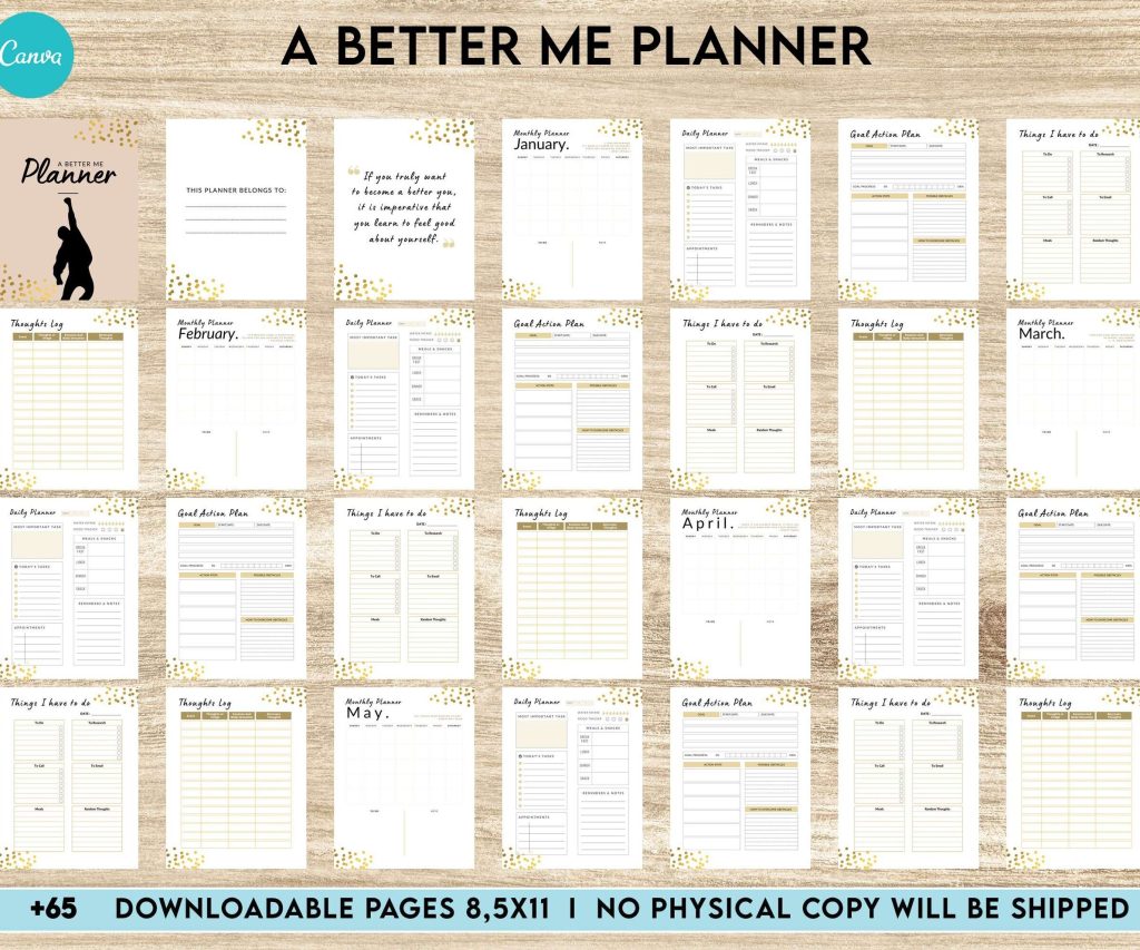 A Better Me Planner, Daily Monthly planner, Goal planner, Canva Editable Templates 8,5×11 inch, KDP interior