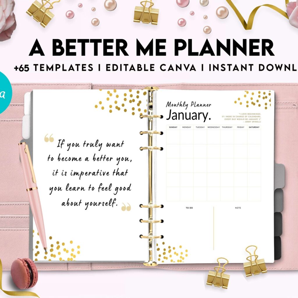 A Better Me Planner, Daily Monthly planner, Goal planner, Canva Editable Templates 8,5×11 inch, KDP interior