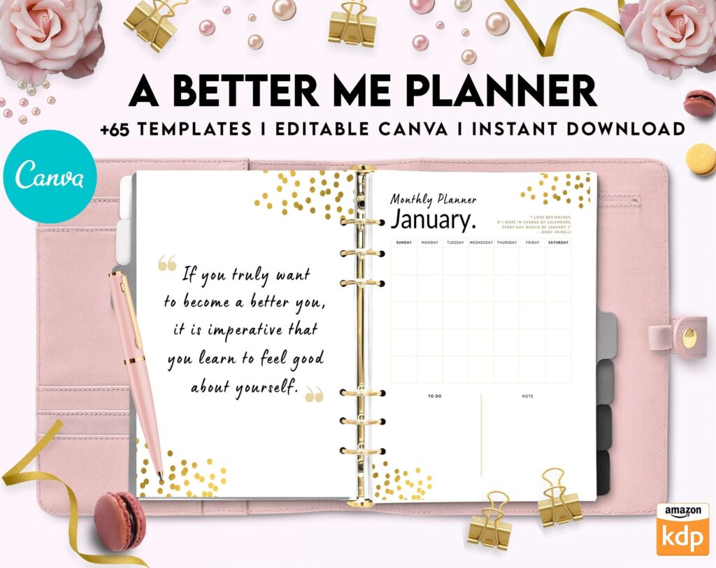A Better Me Planner, Daily Monthly planner, Goal planner, Canva Editable Templates 8,5×11 inch, KDP interior