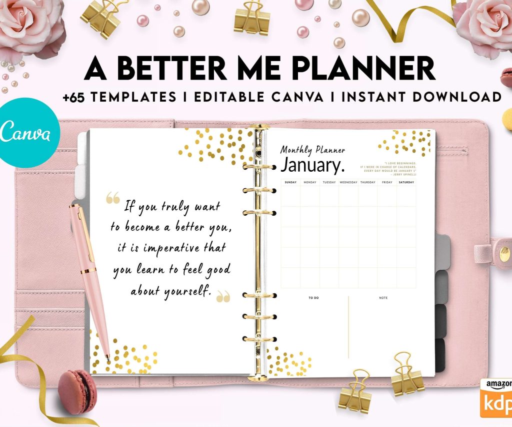 A Better Me Planner, Daily Monthly planner, Goal planner, Canva Editable Templates 8,5×11 inch, KDP interior
