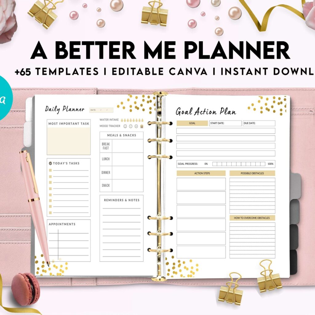 A Better Me Planner, Daily Monthly planner, Goal planner, Canva Editable Templates 8,5×11 inch, KDP interior