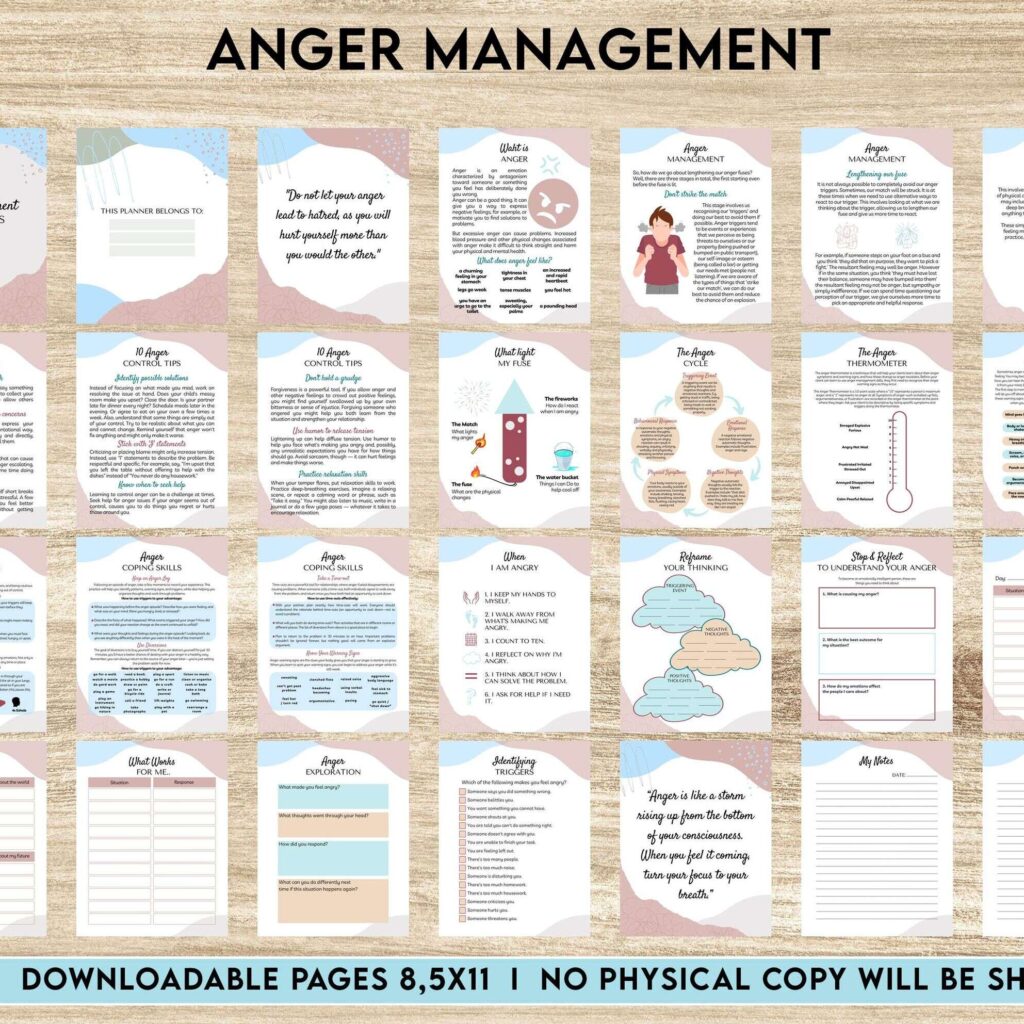 Anger Management for Adults, therapy journal , mental health, self care journal, Canva Editable Templates 8,5×11 inch, KDP interior