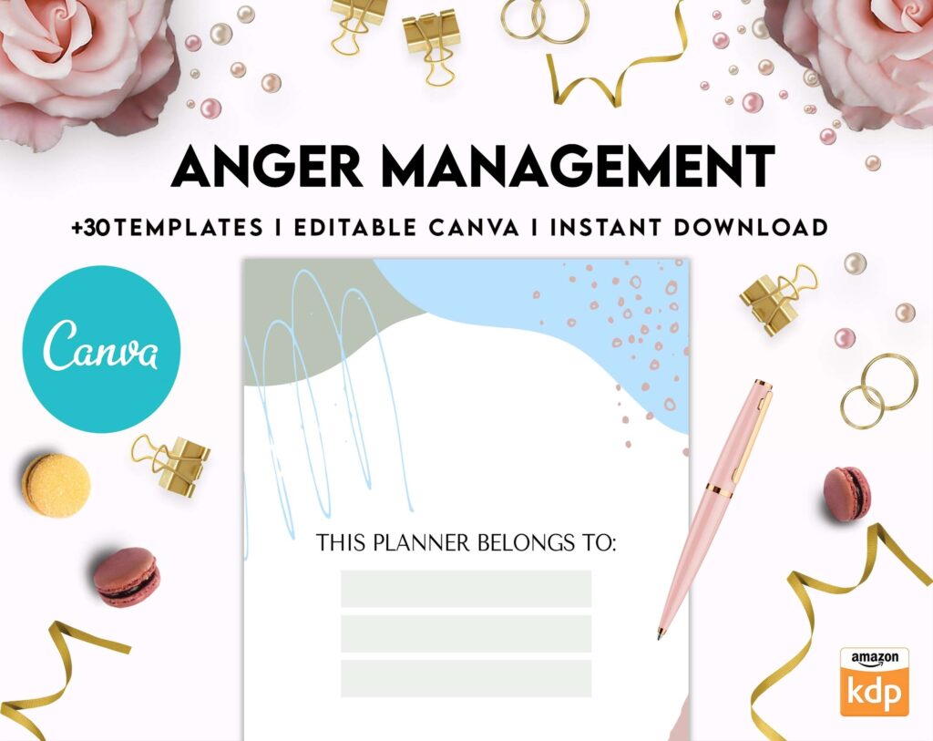 Anger Management for Adults, therapy journal , mental health, self care journal, Canva Editable Templates 8,5×11 inch, KDP interior