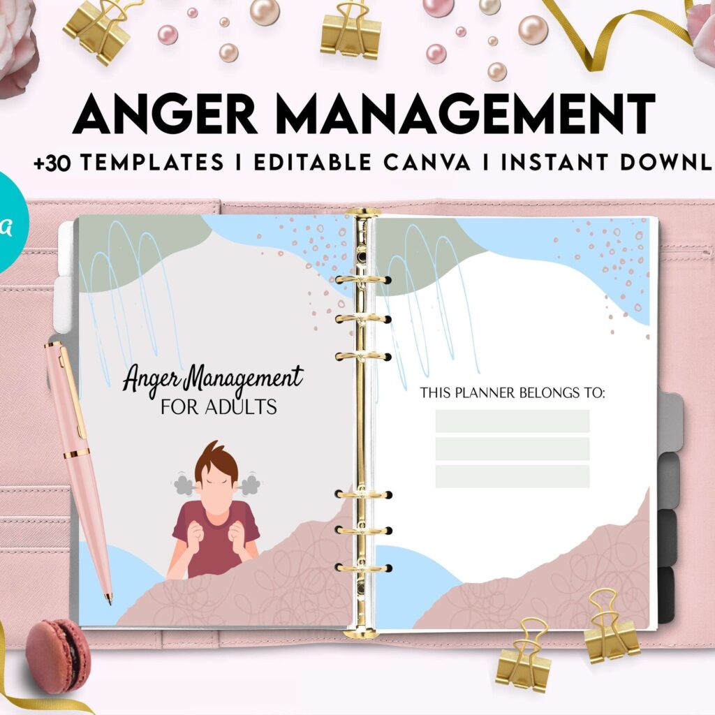 Anger Management for Adults, therapy journal , mental health, self care journal, Canva Editable Templates 8,5×11 inch, KDP interior