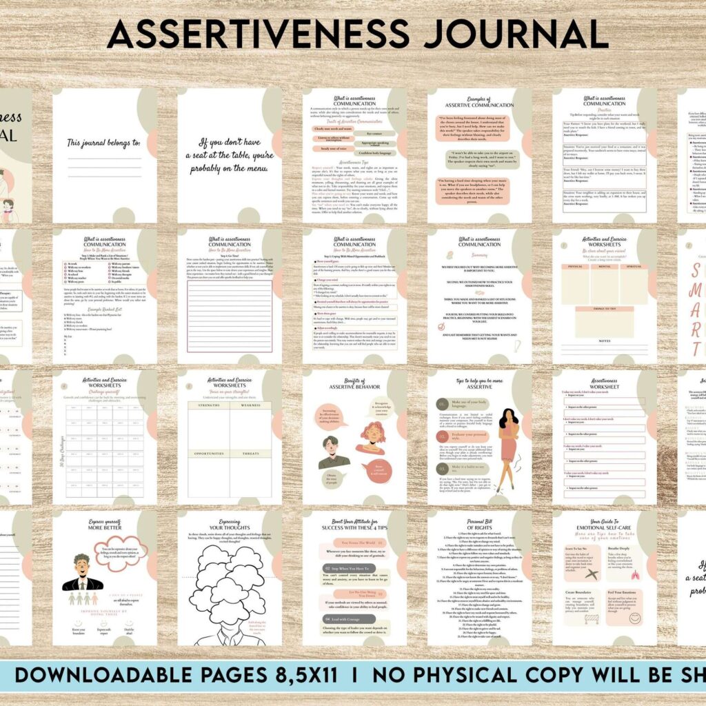 Assertiveness, confident and forceful behavior journal, Canva Editable Templates 8,5×11 inch, KDP interior