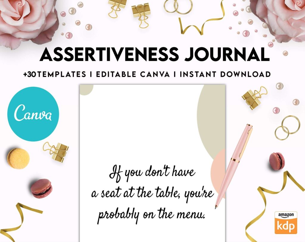 Assertiveness, confident and forceful behavior journal, Canva Editable Templates 8,5×11 inch, KDP interior