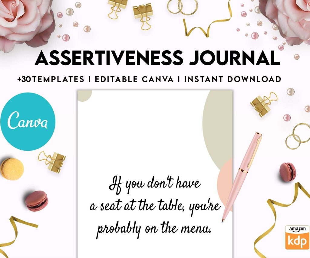 Assertiveness, confident and forceful behavior journal, Canva Editable Templates 8,5×11 inch, KDP interior