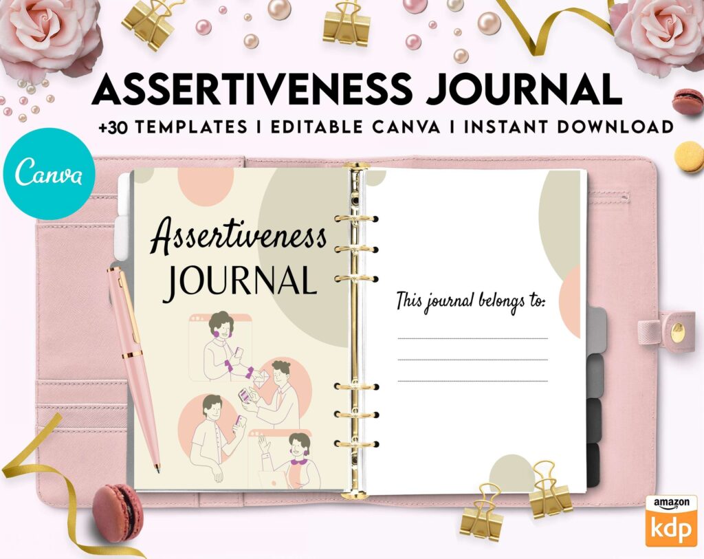 Assertiveness, confident and forceful behavior journal, Canva Editable Templates 8,5×11 inch, KDP interior