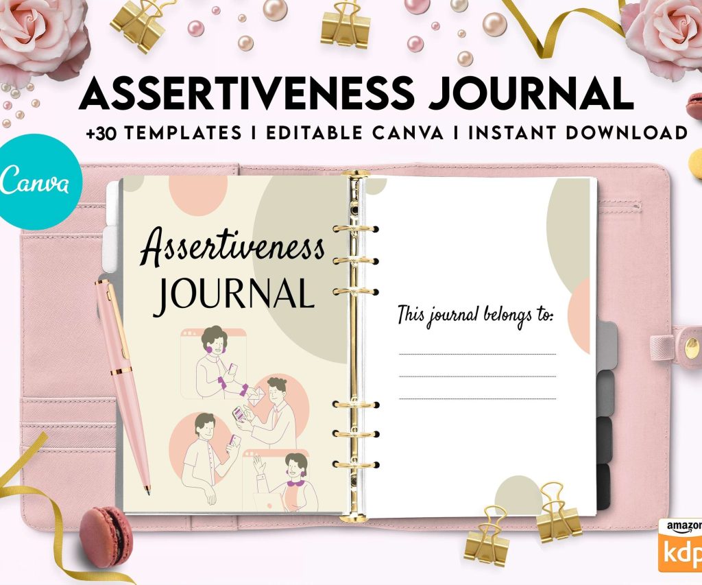 Assertiveness, confident and forceful behavior journal, Canva Editable Templates 8,5×11 inch, KDP interior