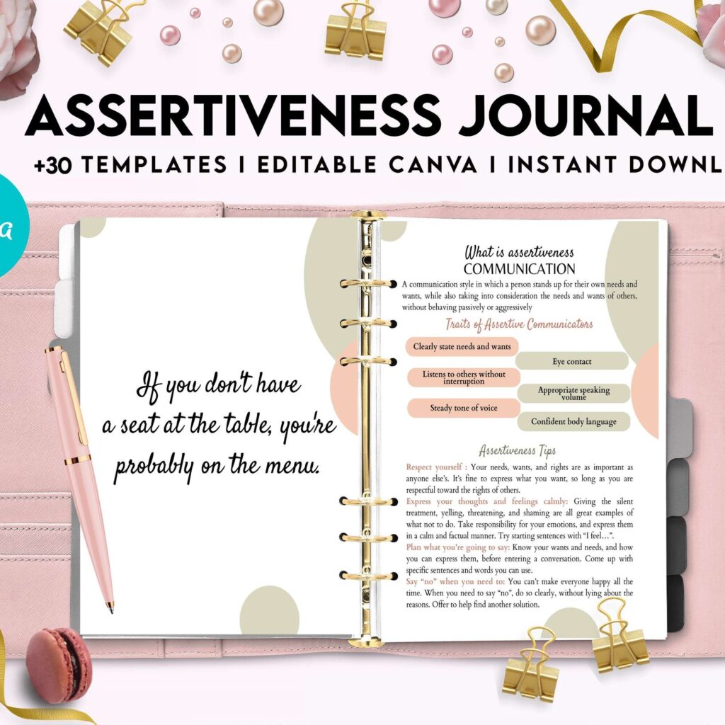 Assertiveness, confident and forceful behavior journal, Canva Editable Templates 8,5×11 inch, KDP interior