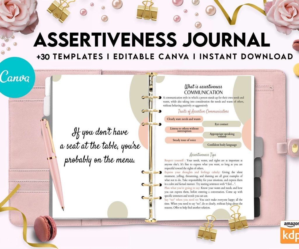Assertiveness, confident and forceful behavior journal, Canva Editable Templates 8,5×11 inch, KDP interior