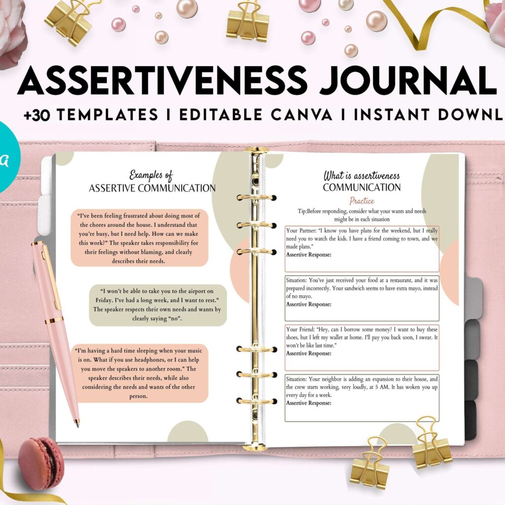 Assertiveness, confident and forceful behavior journal, Canva Editable Templates 8,5×11 inch, KDP interior