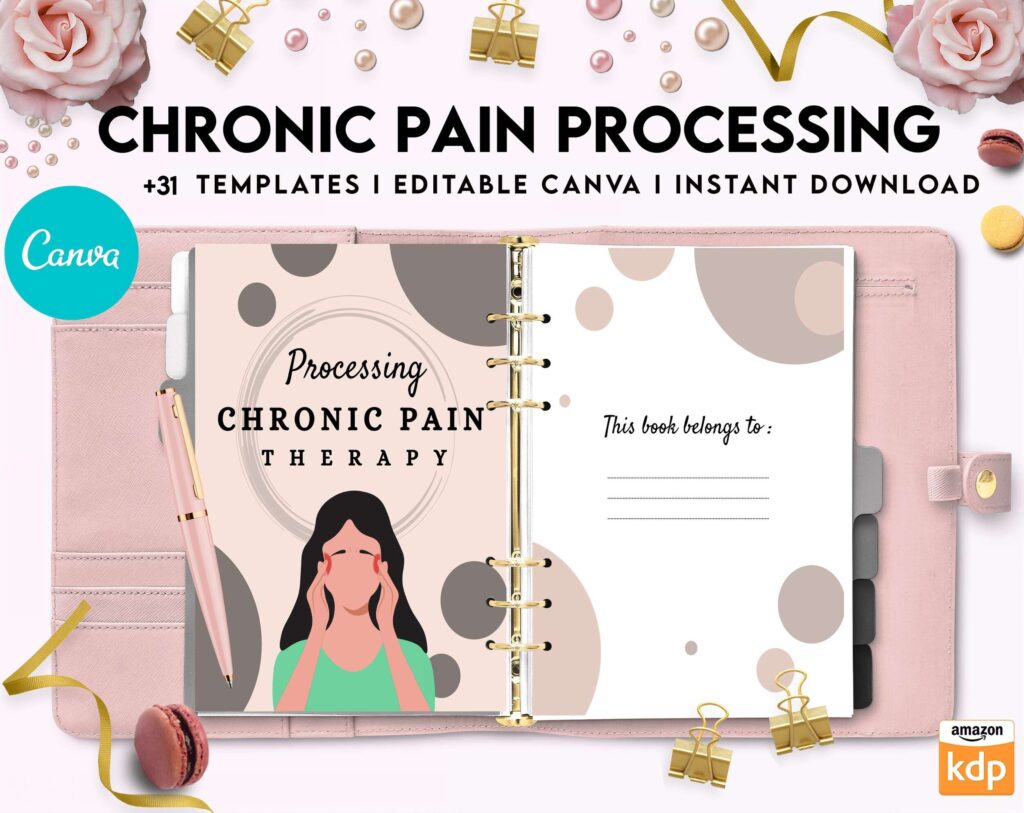 Chronic Pain Processing, chronic fatigue, chronic illnes, Pain tracker, Canva Editable Templates 8,5×11 inch, KDP interior