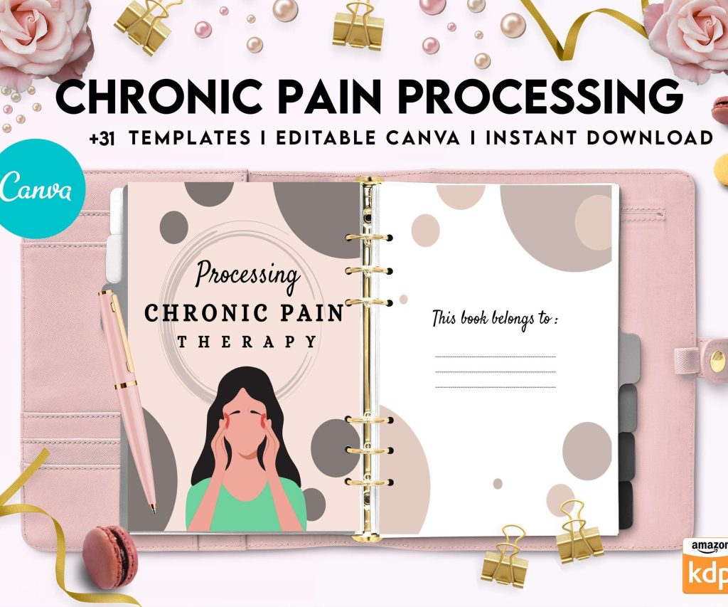 Chronic Pain Processing, chronic fatigue, chronic illnes, Pain tracker, Canva Editable Templates 8,5×11 inch, KDP interior