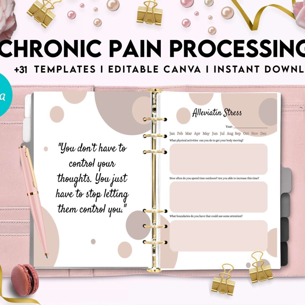 Chronic Pain Processing, chronic fatigue, chronic illnes, Pain tracker, Canva Editable Templates 8,5×11 inch, KDP interior