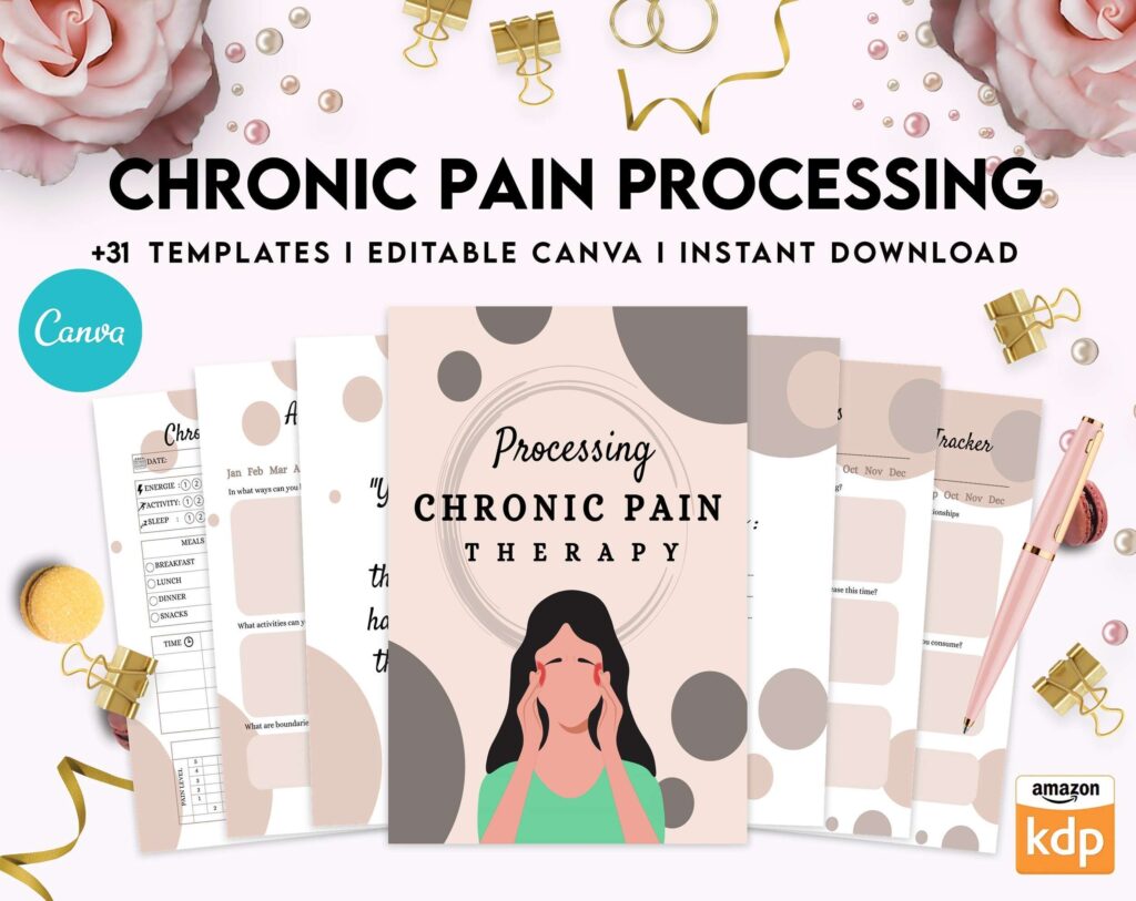Chronic Pain Processing, chronic fatigue, chronic illnes, Pain tracker, Canva Editable Templates 8,5×11 inch, KDP interior