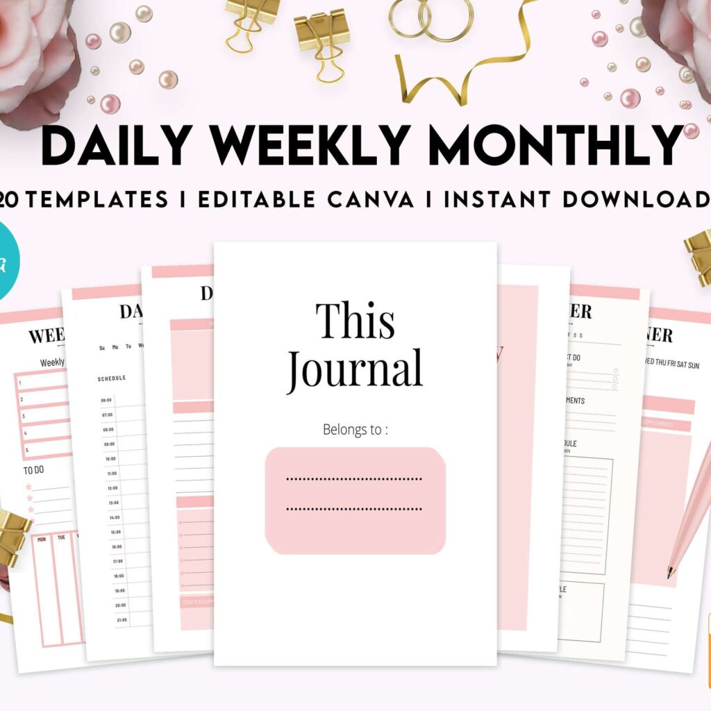 Daily weekly monthly Journal, undated journal, Canva Editable Templates 8,5×11 inch, KDP interior