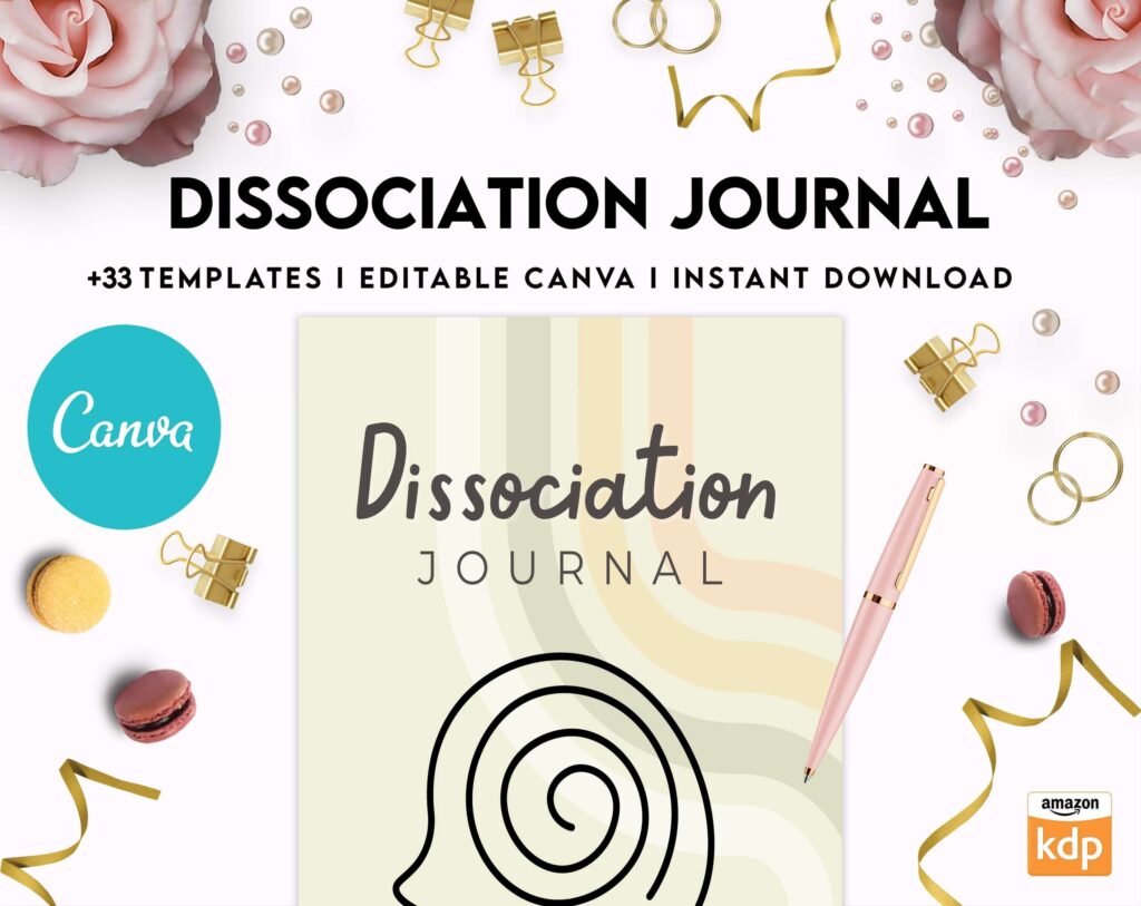 Dissociation journal, dissociative disorders, Trauma, stress disorder, ptsd, Canva Editable Templates 8,5×11 inch, KDP interior