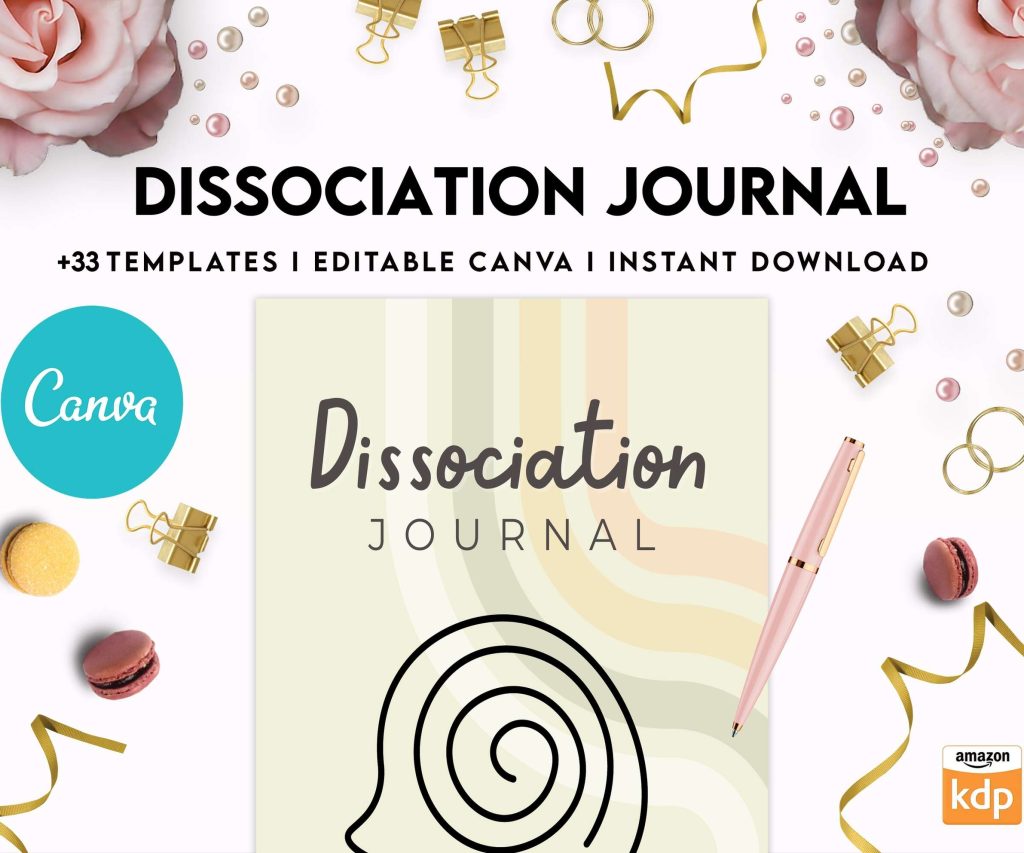 Dissociation journal, dissociative disorders, Trauma, stress disorder, ptsd, Canva Editable Templates 8,5×11 inch, KDP interior