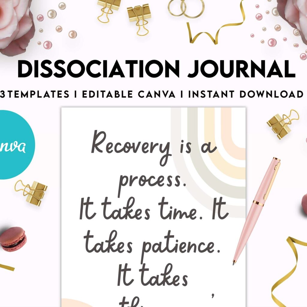 Dissociation journal, dissociative disorders, Trauma, stress disorder, ptsd, Canva Editable Templates 8,5×11 inch, KDP interior