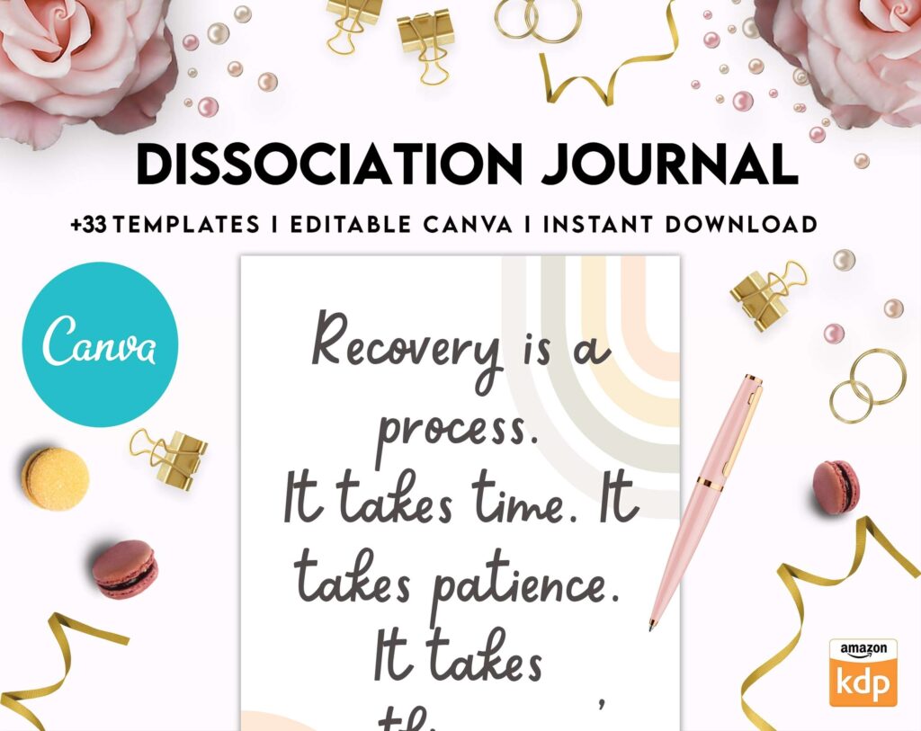 Dissociation journal, dissociative disorders, Trauma, stress disorder, ptsd, Canva Editable Templates 8,5×11 inch, KDP interior