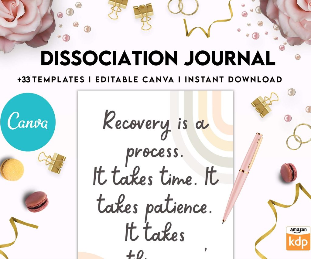 Dissociation journal, dissociative disorders, Trauma, stress disorder, ptsd, Canva Editable Templates 8,5×11 inch, KDP interior