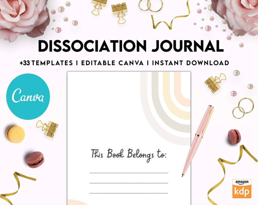 Dissociation journal, dissociative disorders, Trauma, stress disorder, ptsd, Canva Editable Templates 8,5×11 inch, KDP interior