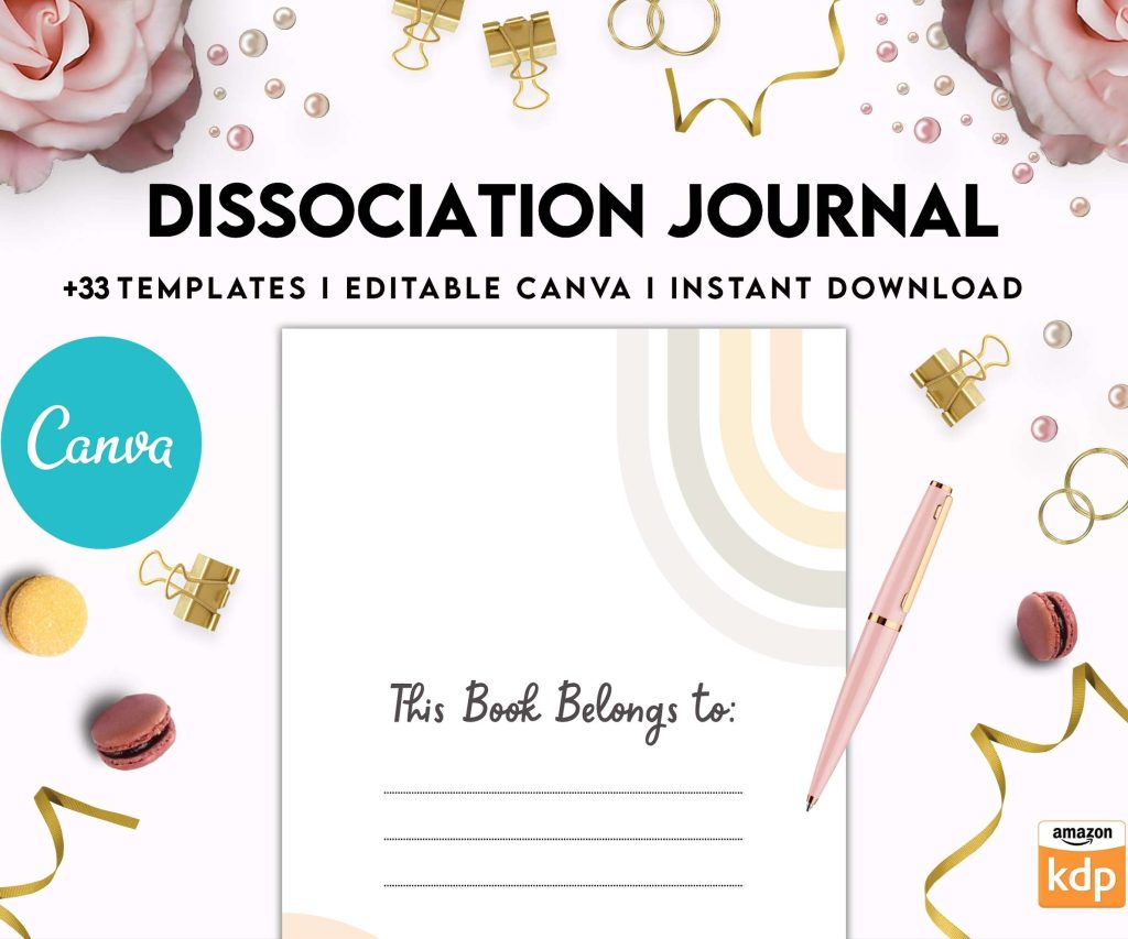 Dissociation journal, dissociative disorders, Trauma, stress disorder, ptsd, Canva Editable Templates 8,5×11 inch, KDP interior