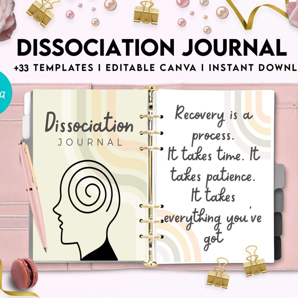 Dissociation journal, dissociative disorders, Trauma, stress disorder, ptsd, Canva Editable Templates 8,5×11 inch, KDP interior