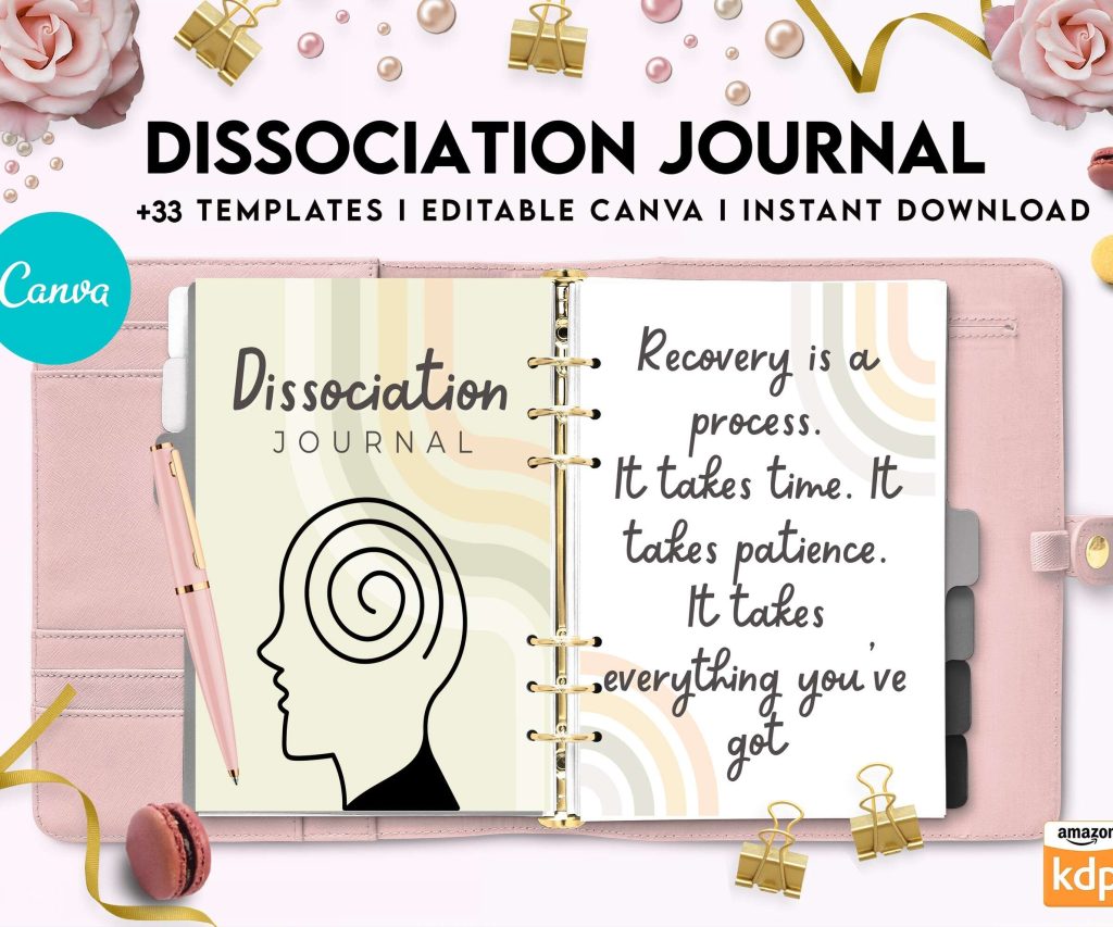 Dissociation journal, dissociative disorders, Trauma, stress disorder, ptsd, Canva Editable Templates 8,5×11 inch, KDP interior