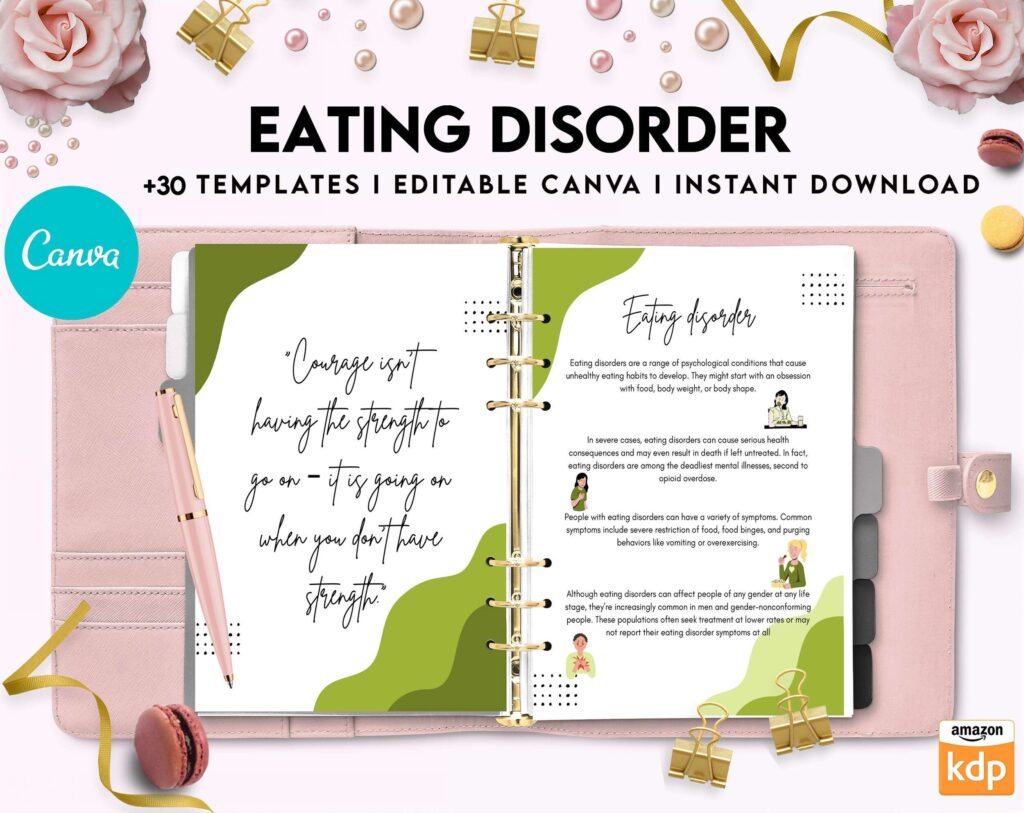 Eating disorder, Anorexia, Bulimia, Canva Editable Templates 8,5×11 inch, KDP interior