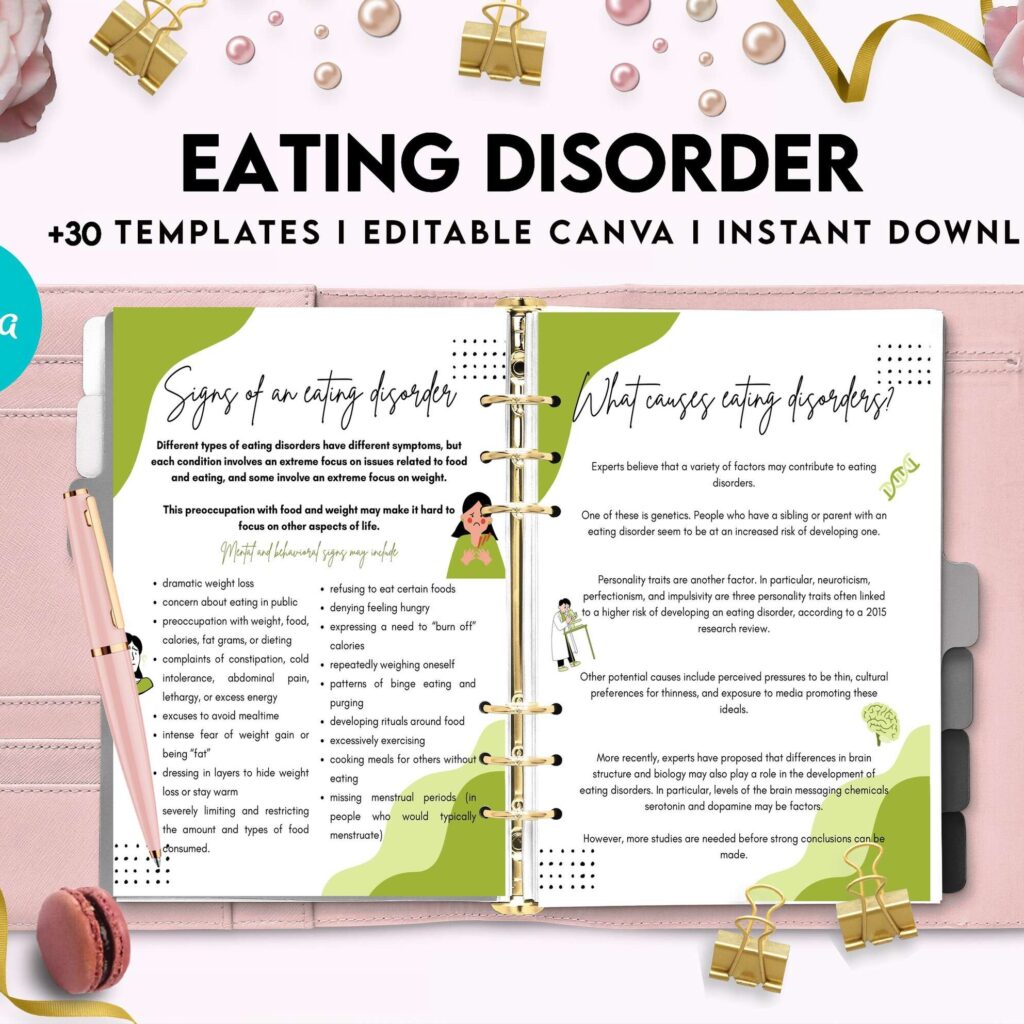 Eating disorder, Anorexia, Bulimia, Canva Editable Templates 8,5×11 inch, KDP interior