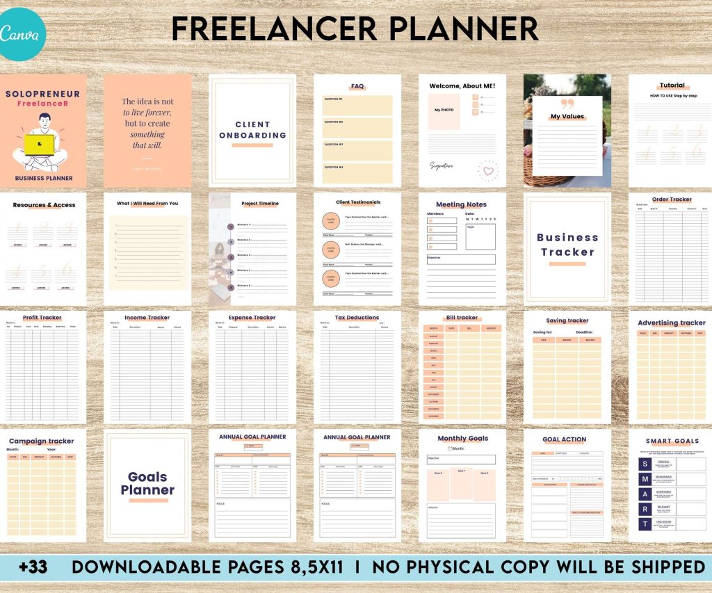 Solopreneur Freelancer Planner, client management , work from home, small business, Canva Editable Templates 8,5×11 inch, KDP interior