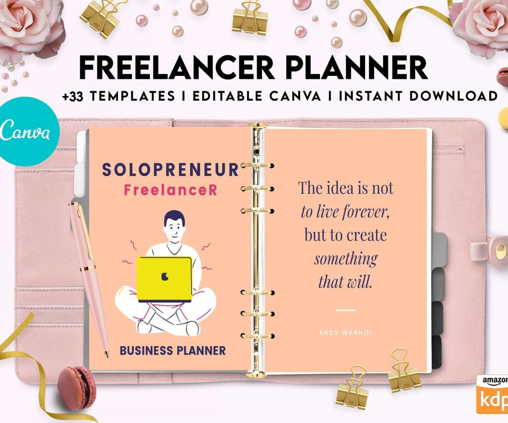 Solopreneur Freelancer Planner, client management , work from home, small business, Canva Editable Templates 8,5×11 inch, KDP interior
