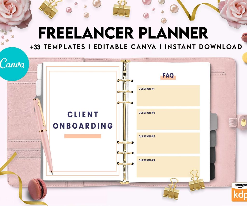 Solopreneur Freelancer Planner, client management , work from home, small business, Canva Editable Templates 8,5×11 inch, KDP interior