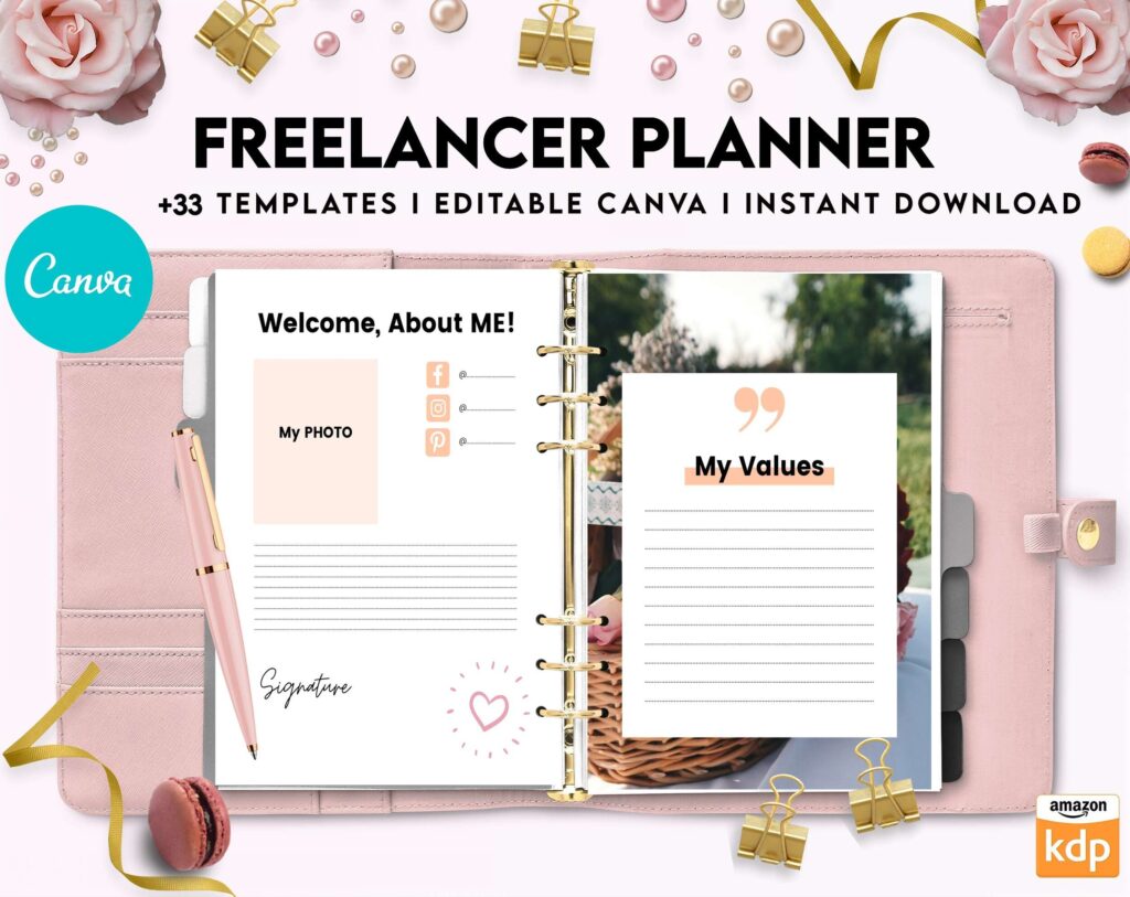 Solopreneur Freelancer Planner, client management , work from home, small business, Canva Editable Templates 8,5×11 inch, KDP interior